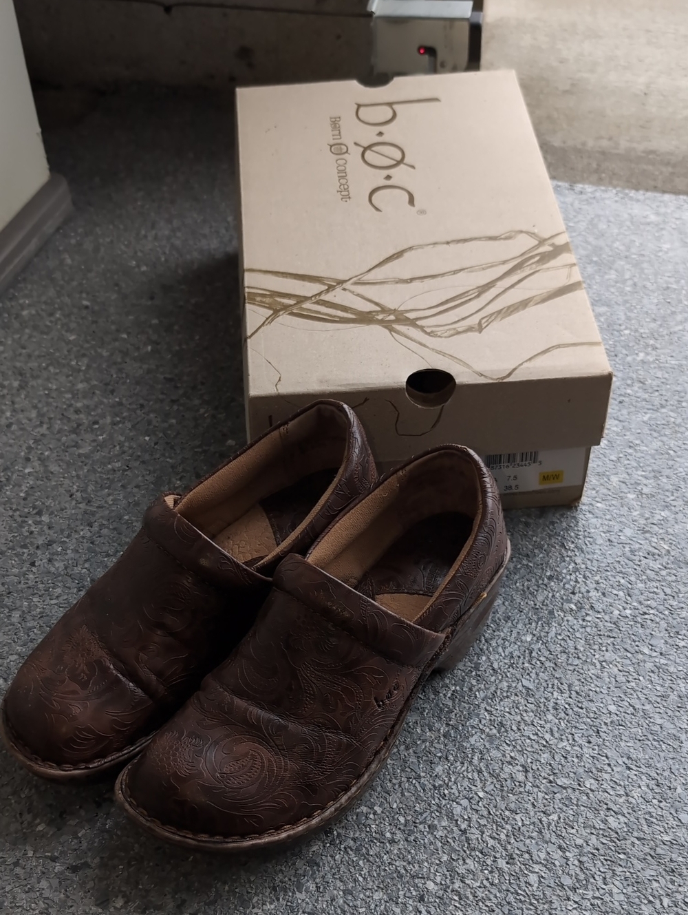 b.o.c. Dark Brown Norda Embossed Leather Slip-On Clogs